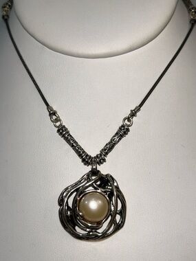 Passage To Israel Sterling Silver & Genuine Pearl Freeform Necklace